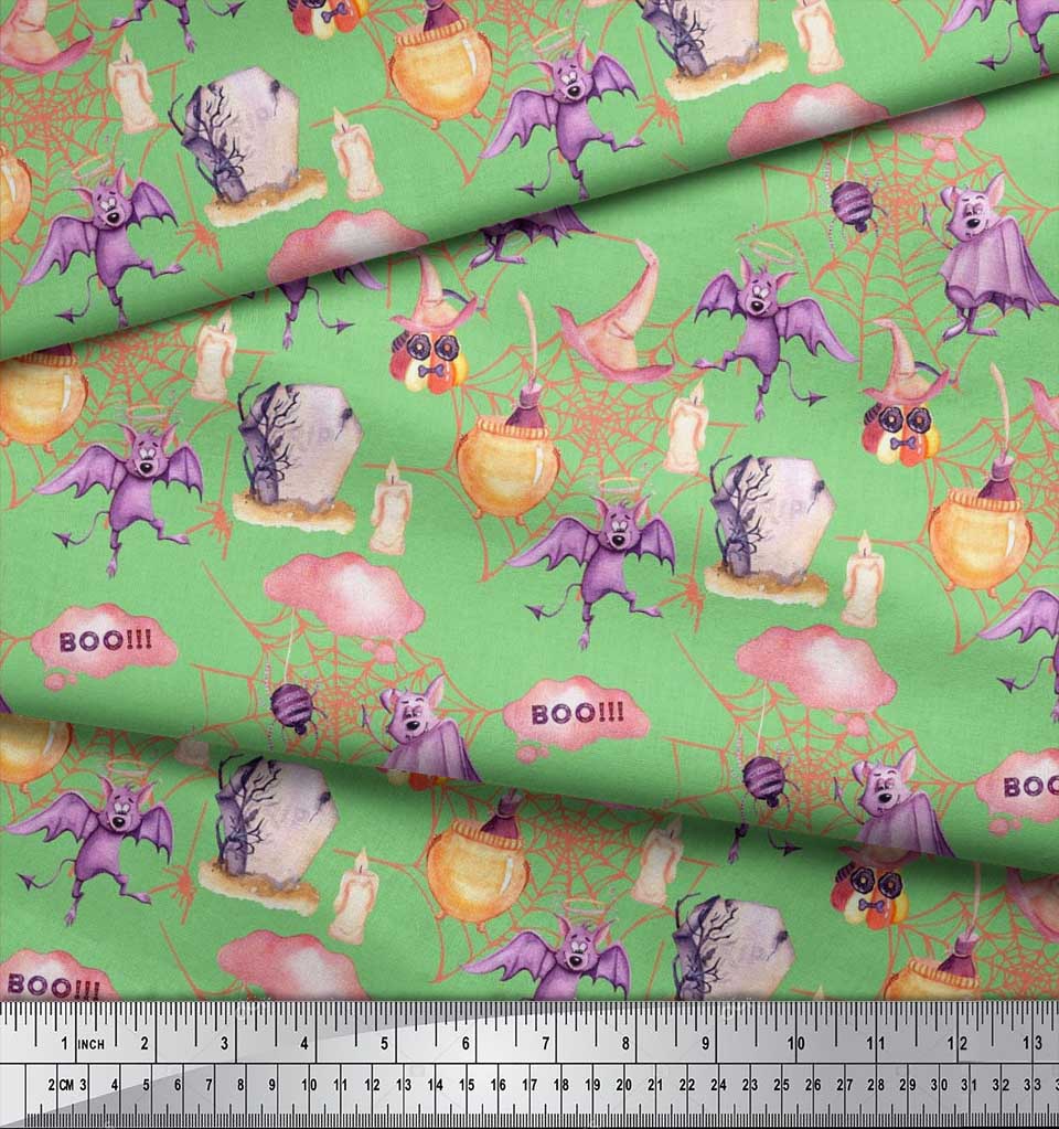 Soimoi Japan Crepe sateng stoff flaggermus, heks lue & trylledrikk Halloween dekor stoff trykt meter 42 tommer