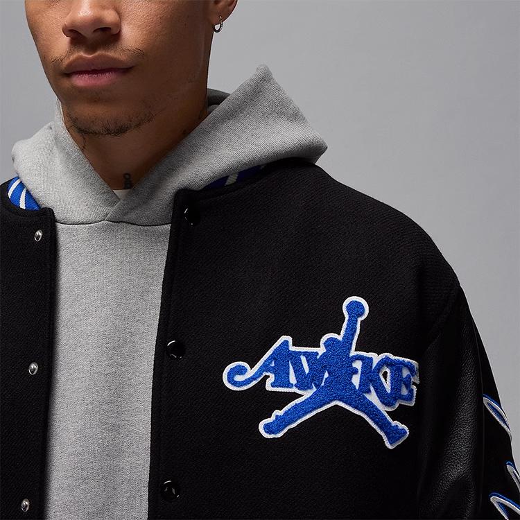 Jordan Striped Single-Breasted Baseball Collar Long Sleeve Jacket Men jackets Black FQ5440-010