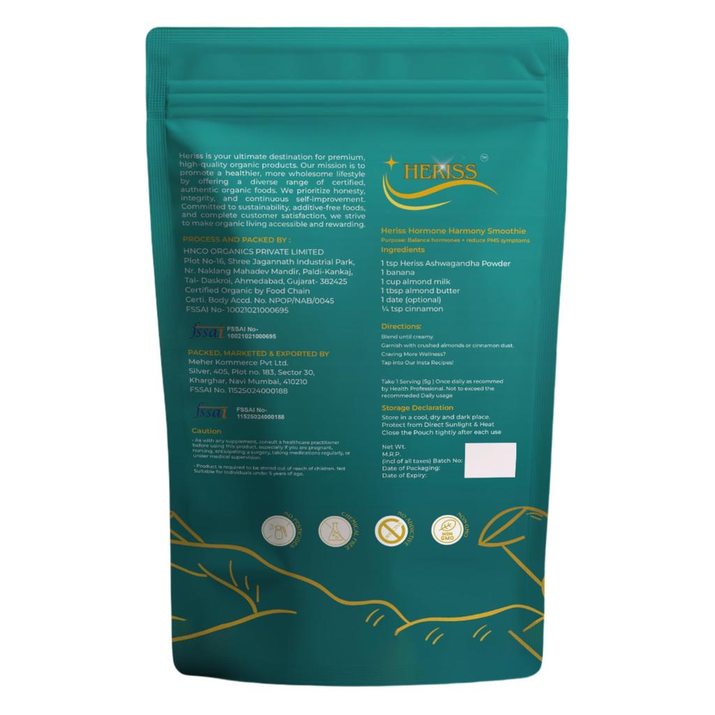 Heriss Organic Ashwagandha Powder | Natural Adaptogenic Superfood | Helps Manage Stress, Boost Energy & Stamina | Supports Immunity, Sleep & Horm