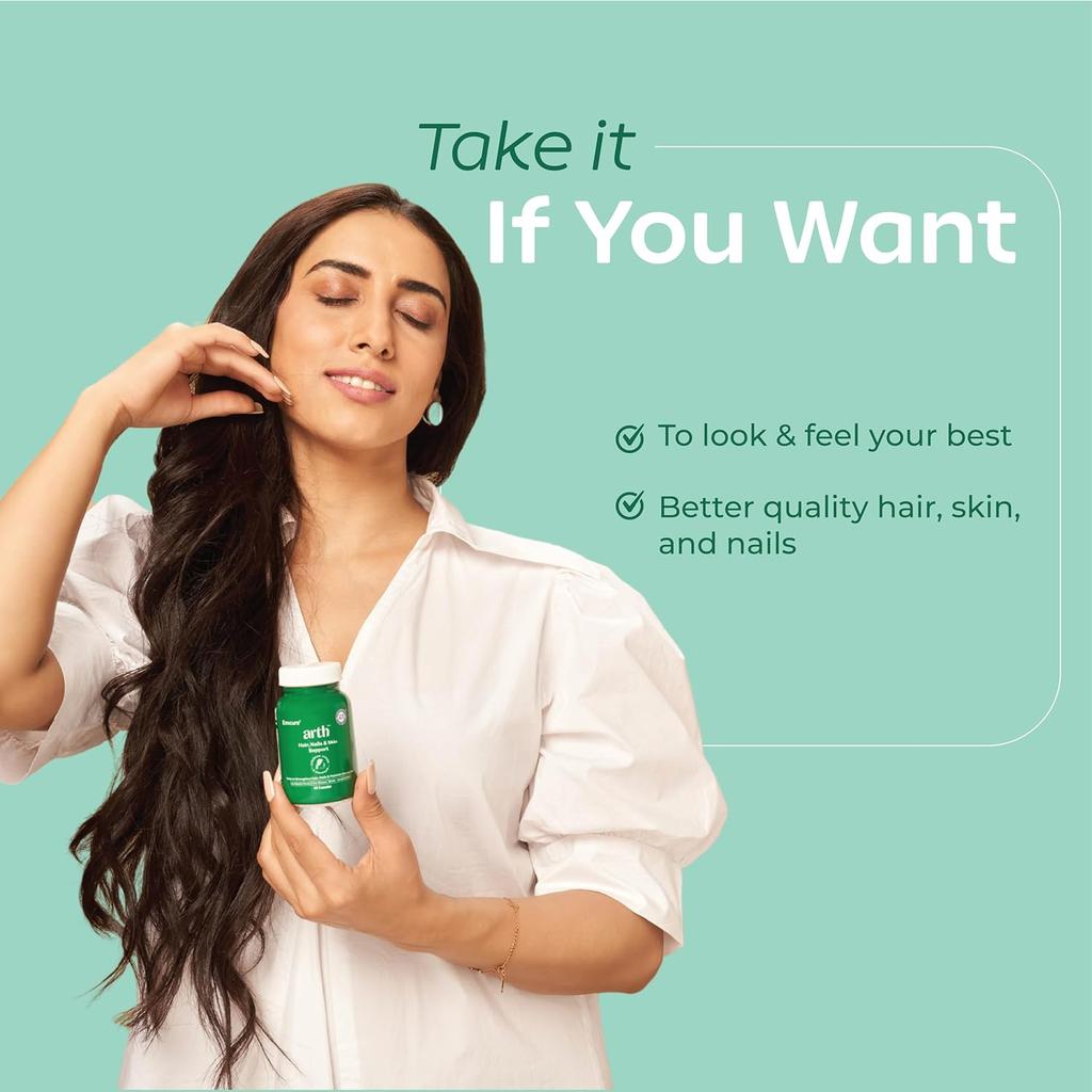 Arth Biotin Capsules for Hair Growth with Keratin & Hyaluronic Acid | Strengthens Hair Skin Nails | 60 Veg Capsules Daily Care