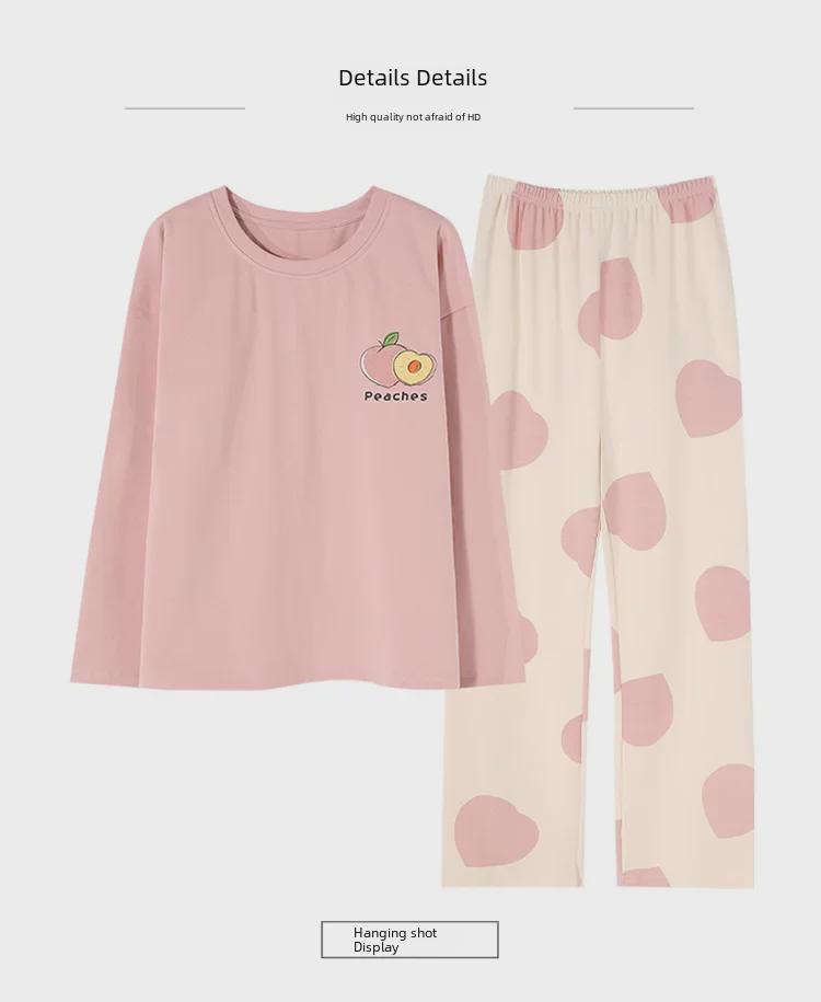 Women's Cartoon Long-Sleeve Pajamas with Chest Pads - Lightweight Home Loungewear for Autumn and Spring