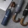 PARACHASE 10-Rib Wooden Curved Handl  Automatic Umbrella 10K Automatic Folding Umbrella Rain Wind Resistant Umbrella