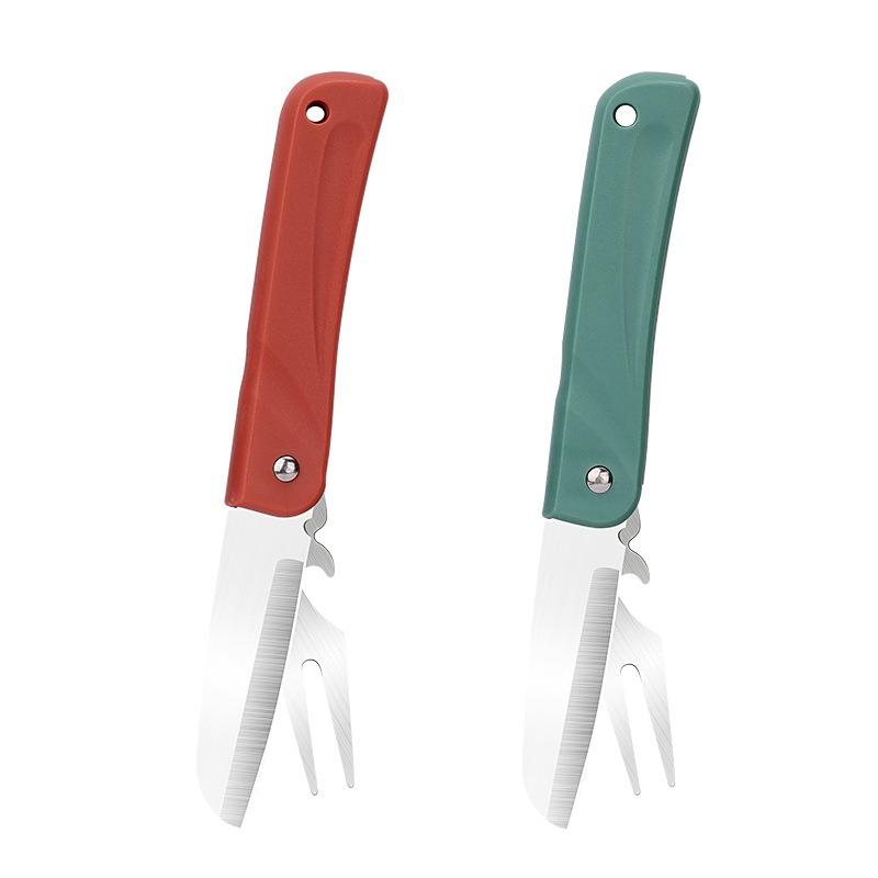 2-in-1 Foldable Fruit Knife & Peeler, Multifunctional Portable Kitchen Tool with Stainless Steel/ Ceramic Blade for Peeling