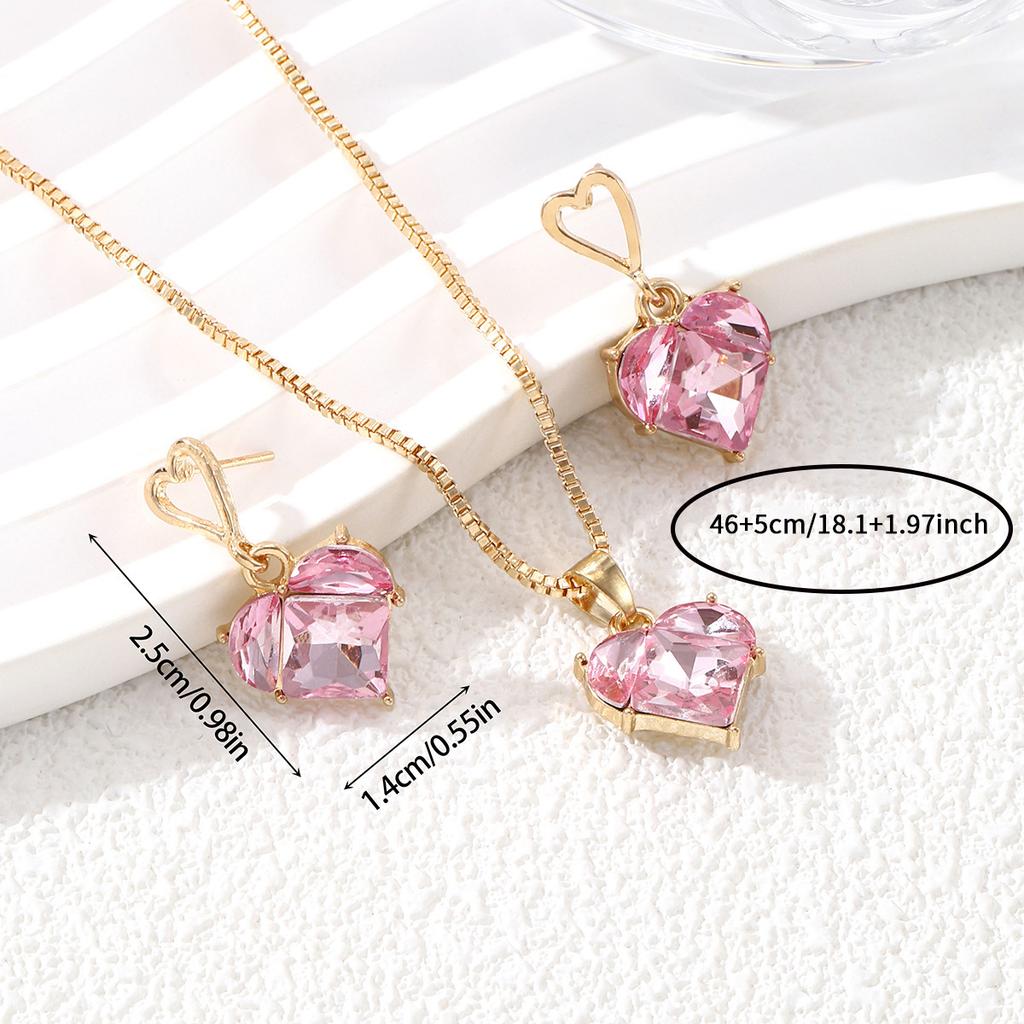 Hot Sale Valentine's Day Pink Necklace Peach Heart Necklace Earrings Women's Pendant Necklace Earrings Jewelry Set
