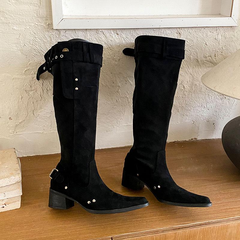 Fashion New Fashion Pointed Toe Modern Ladies Knee High Boots With Heels Shoes Female Buckle Footwear Women Western Long Booties Shoes