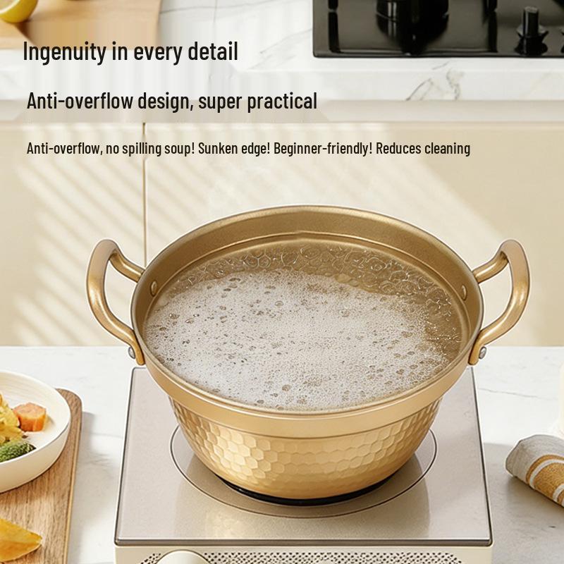 Aluminum Non-Stick Double Handle Soup Pot for One, Ideal for Cooking Noodles, Ramen, Hot Pot On Gas or Induction Stoves.