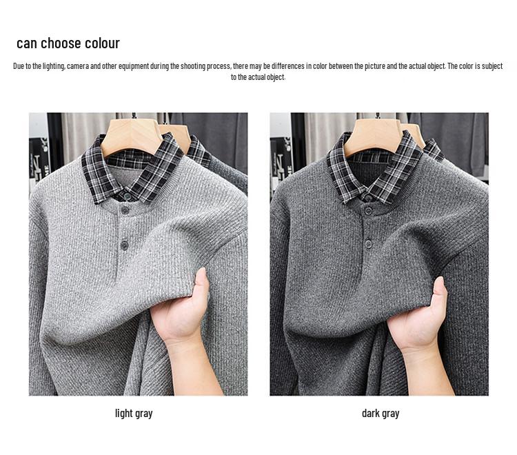 Men's Trendy Korean Style Plaid Knit Sweater with Shirt Collar - Warm, Loose Fit (Autumn/Winter)