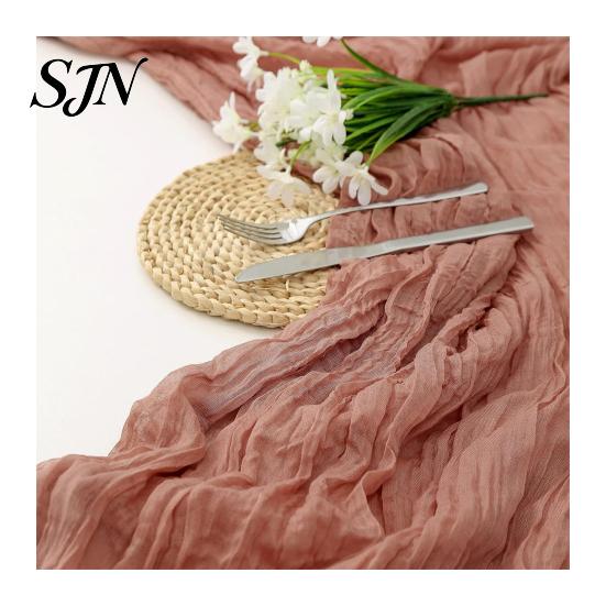 Rustic Wedding Table Decor Cheesecloth Runner, Boho 35 x 118 Inches Soft Gauze Runner for Parties Solid Color Wrinkled Party Bridal Shower Elegant
