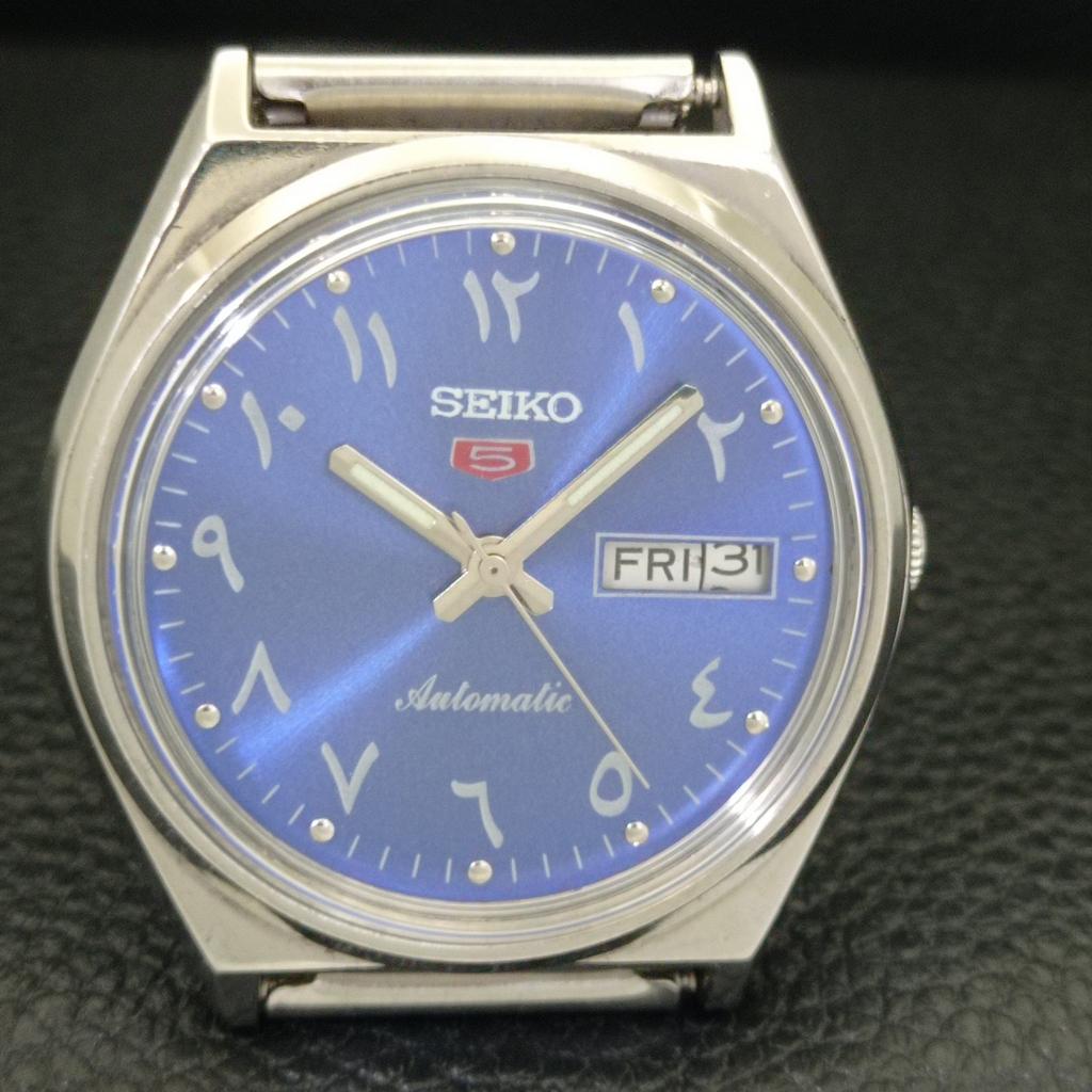 SEIKO 5 AUTOMATIC 6349A JAPAN MENS VINTAGE ARABIC BLUE DIAL WATCH a701481-5 R206b-a701481