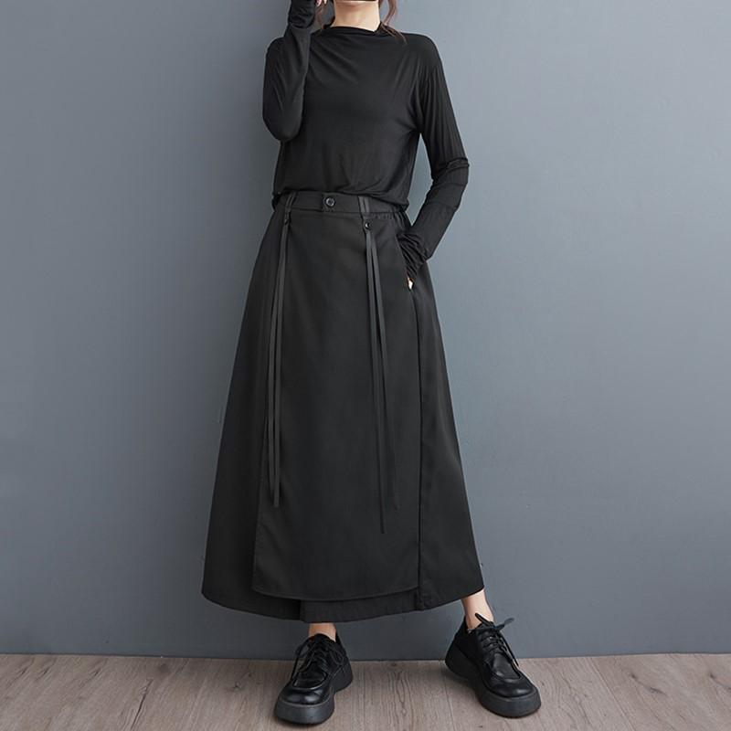 Black Plus Size Vintage High Waist Casual Loose Summer Wide Leg Skirt Pants Women Trousers