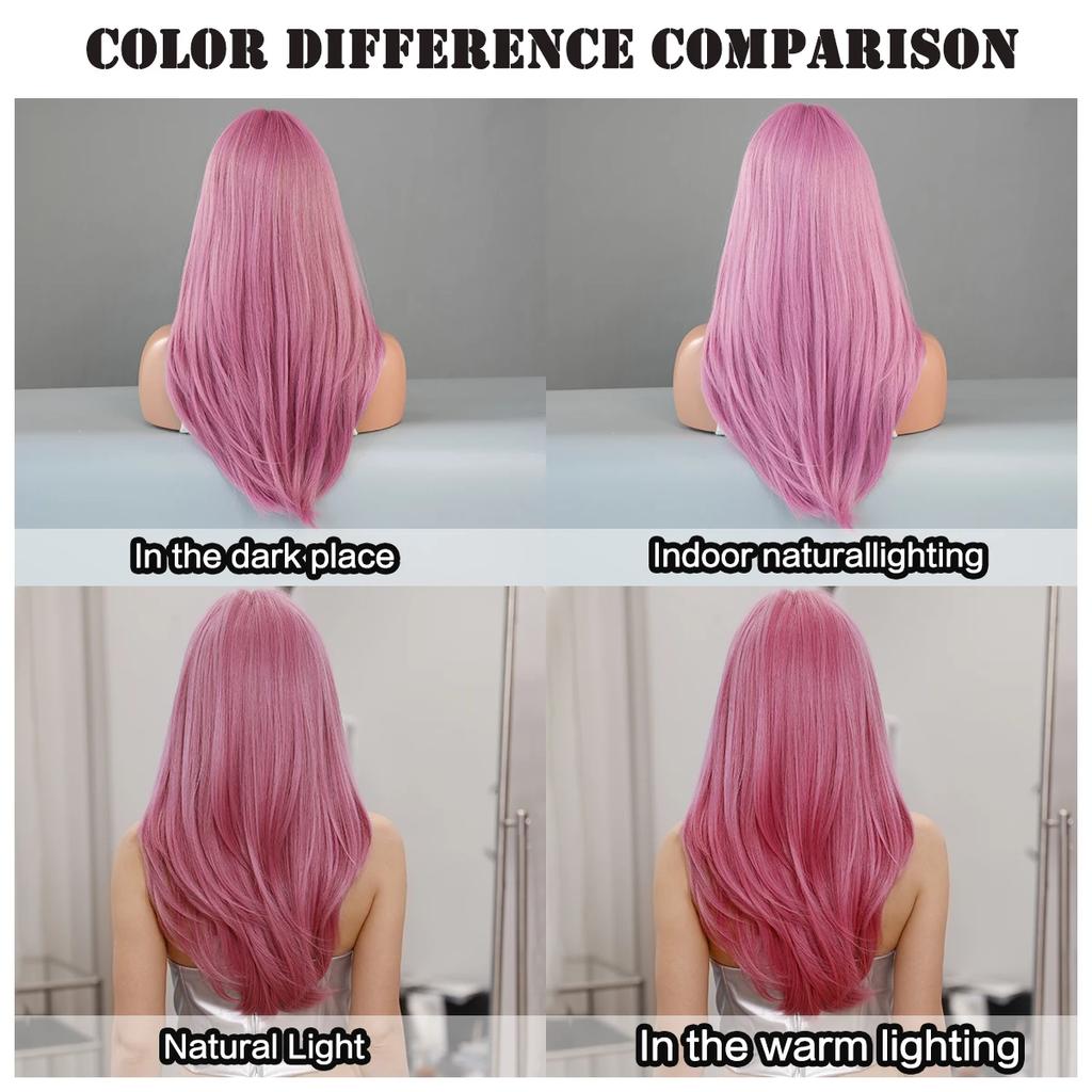 Profesionální Dlouhá Rovná Sakura Růžová Paruka pro Černošky Přírodní Syntetické Volné Vrstvené Vlasy Paruky s Ofinou Vysoká Hustota 26 Palců