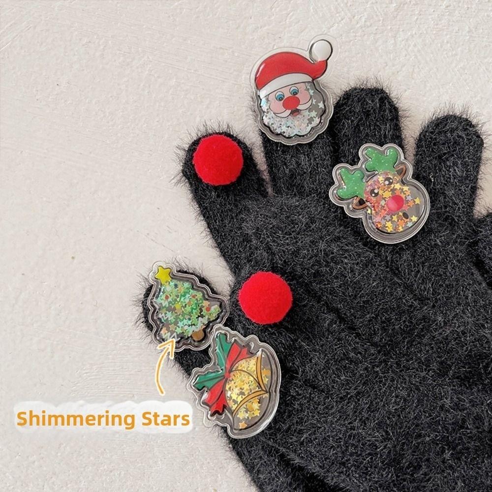 Knitted Christmas Gloves Thicken Five Finger Gloves Cute Warm Gloves  Outdoor Activities