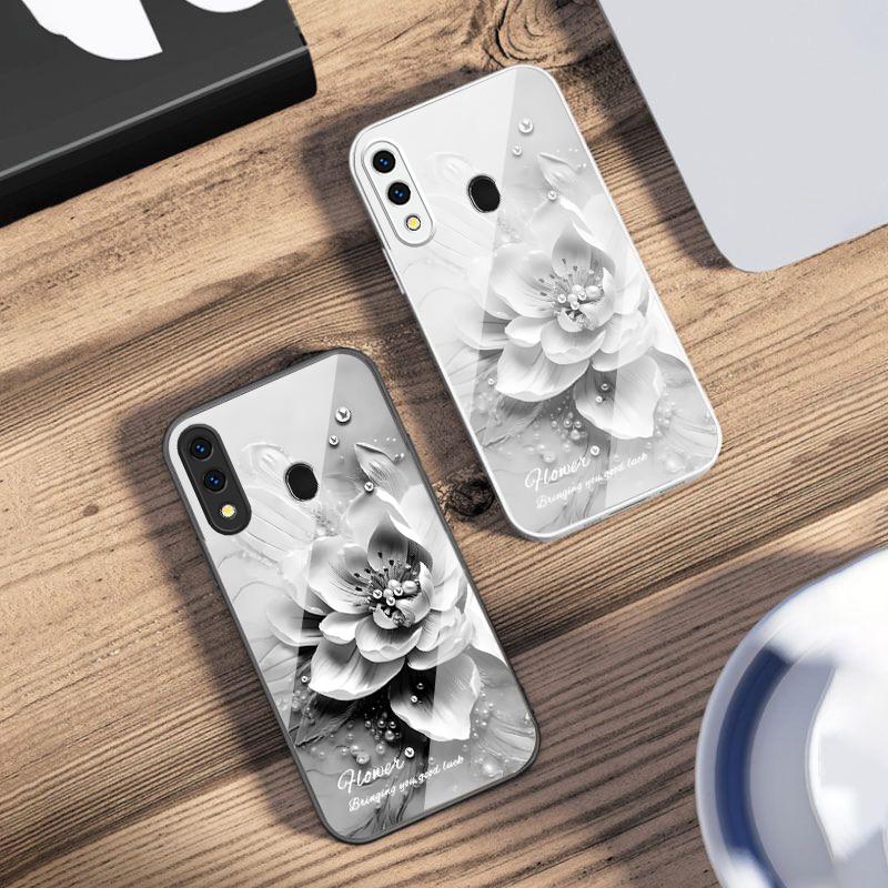 Blooming Blue Flowers For Samsung A73 72 71 A70 56 55 54 A53 52 51 50 42 A35 A34 33 32 31 26 25 24 23 22 30 Glass Phone Case