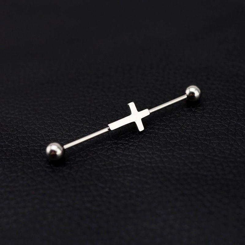 

Shinma European and American Punk Cool Earth Vintage Cross Titanium Steel Ear Bridge Nail Double Ear Piercings Long Ear Bone Stud Piercing Jewelry White