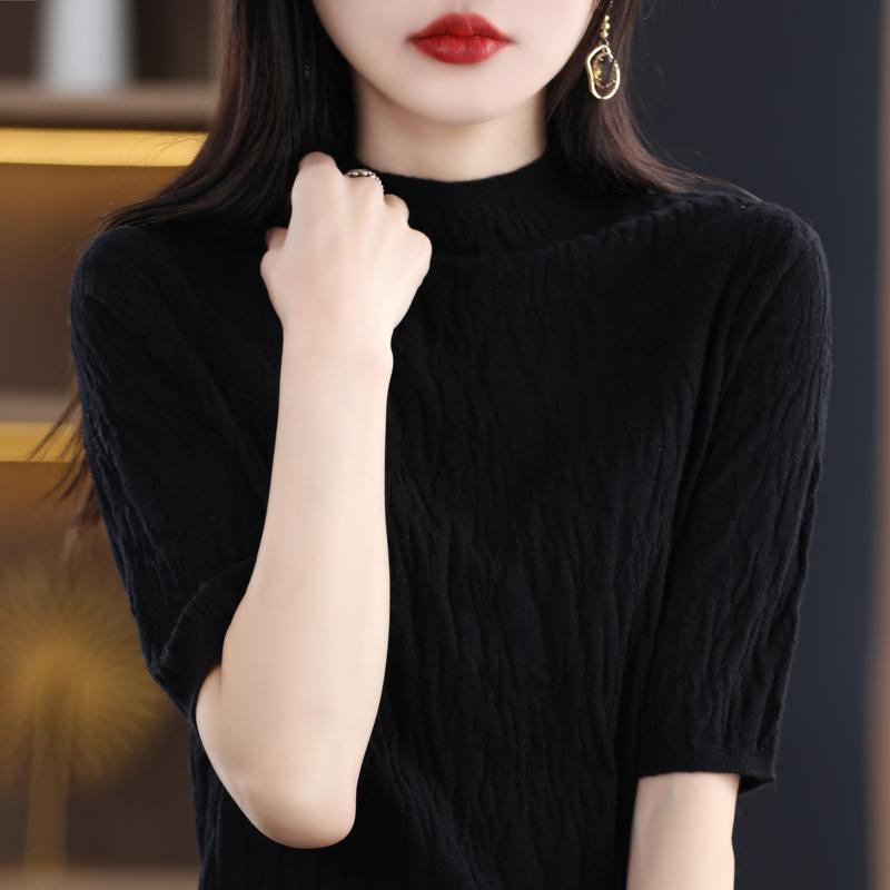 Women Knit T-shirt Summer Knitted Shirt Short Sleeve Tees Spring Pullover Knit Tops