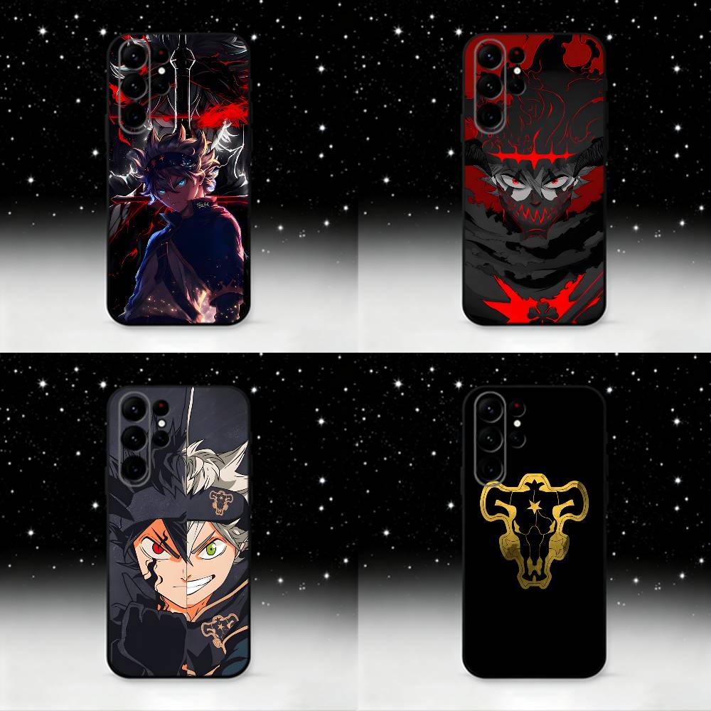 Black C-Clover A-Asta Phone Case For Samsung S25,S24 Ultra,S20,S30 plus,S22 plus,S23,S30 Ultra 5G Silicone Black Shell