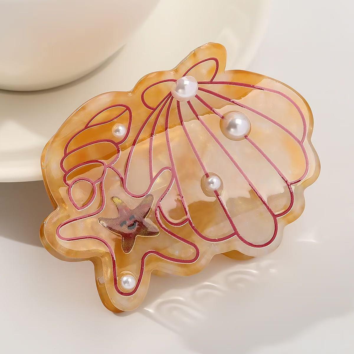 

1 шт. заколка для волос с морской жизнью, милая заколка среднего размера из акрила с жемчужиной и ракушкой-морской звездой, сладкая персонализированная креативная заколка-акула