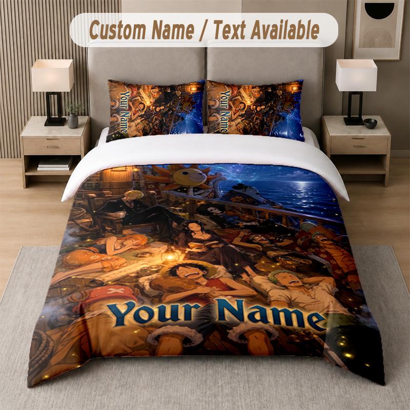 One Piece 3Pcs Bedding Set, Personalized Custom Name Text, 1 Duvet Cover & 2 Pillowcases For Bedroom
