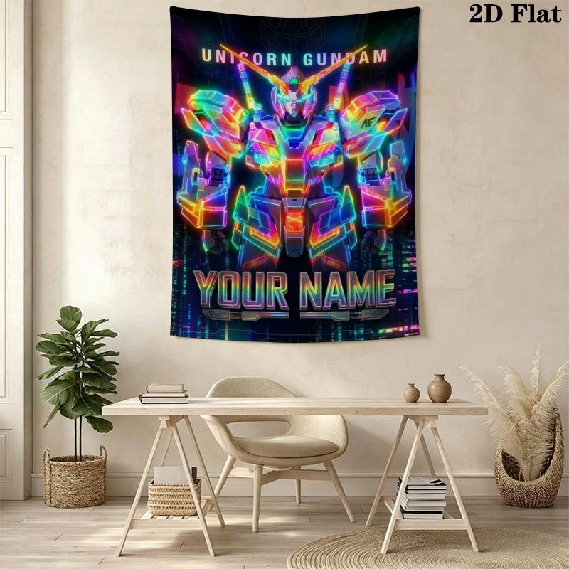 Name Custom Gundam Wall Tapestry Aesthetic Wall Hanging Printed Fabric Blanket Decorative Tapestries for Bedroom Living Room Home Decor