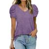 Ladies Summer Knot Short Sleeve V Neck Solid Color Pullover T Shirt Top