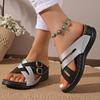 Large Size Flat Bottom Slope Heel Casual Slippers New Cross-strap Solid Color Open-toed Fish Mouth Lunge Slippers