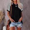 2025 Women's Plus Size Color Block Loose Round Neck Short Sleeve Top