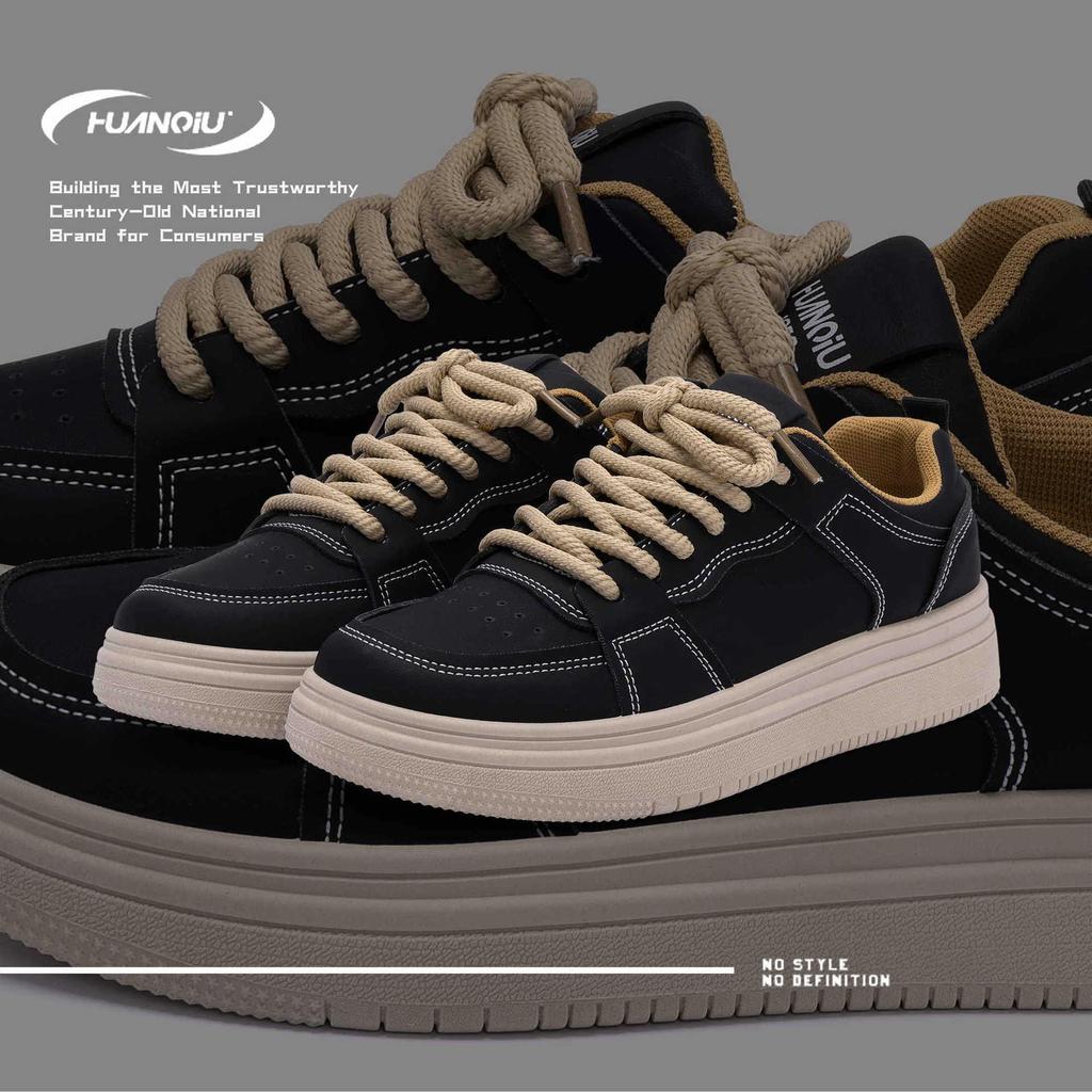 Men's Thick-Soled Height-Boost Sneakers - Trendy Retro Black Low-Top Sports Casual Shoes (ZHQ-ZL8963)