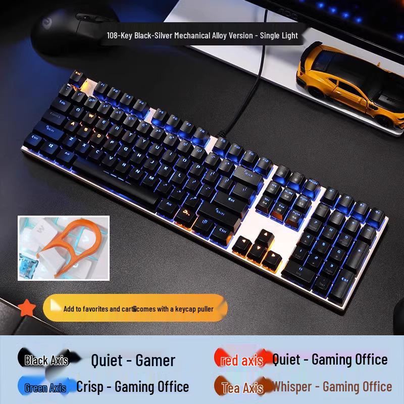 Dareu EK815 Mechanical Keyboard – 108-Key Alloy, Black, Blue, Red, Brown Switches, Wired for E-sports, Gaming, and Office Use.