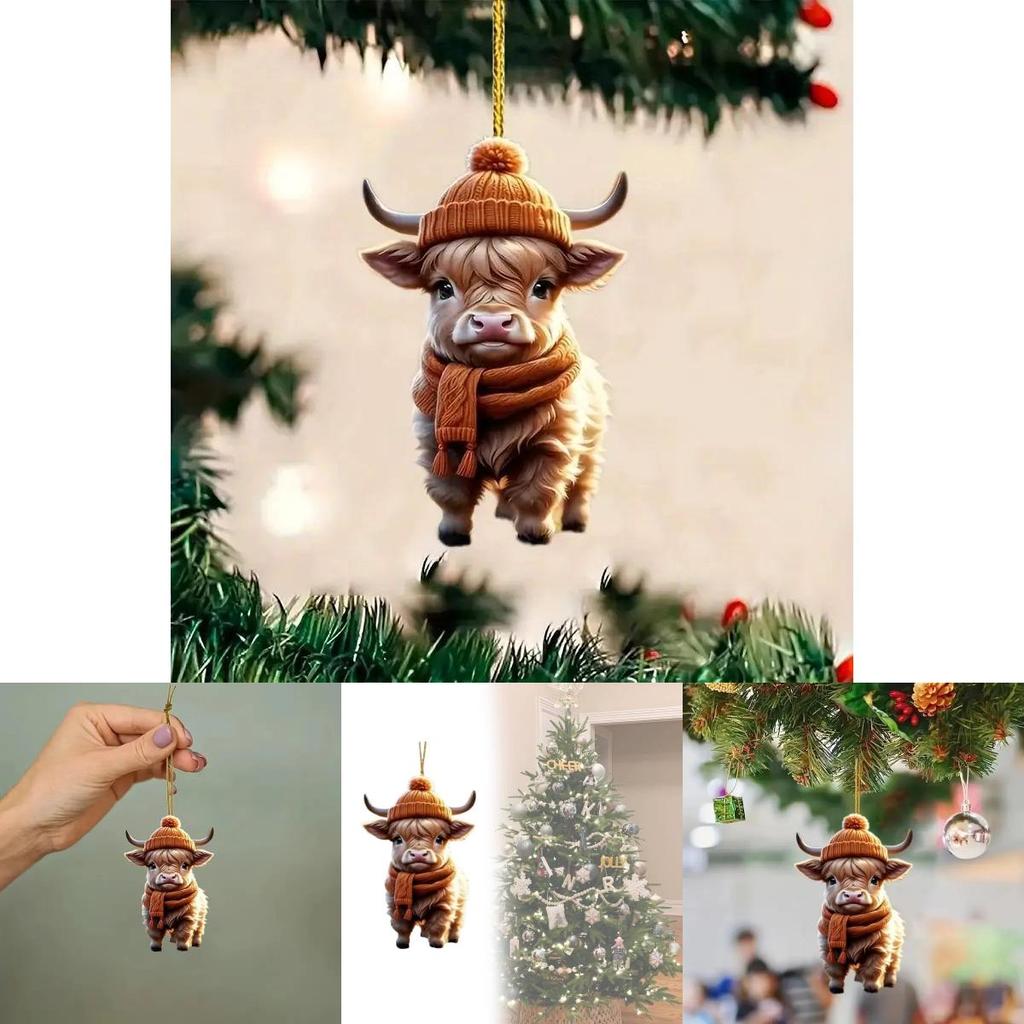 Niedliche Cartoon-Kuh Acryl Hängeornament Perfekt für Weihnachtsbaum Heimdekoration