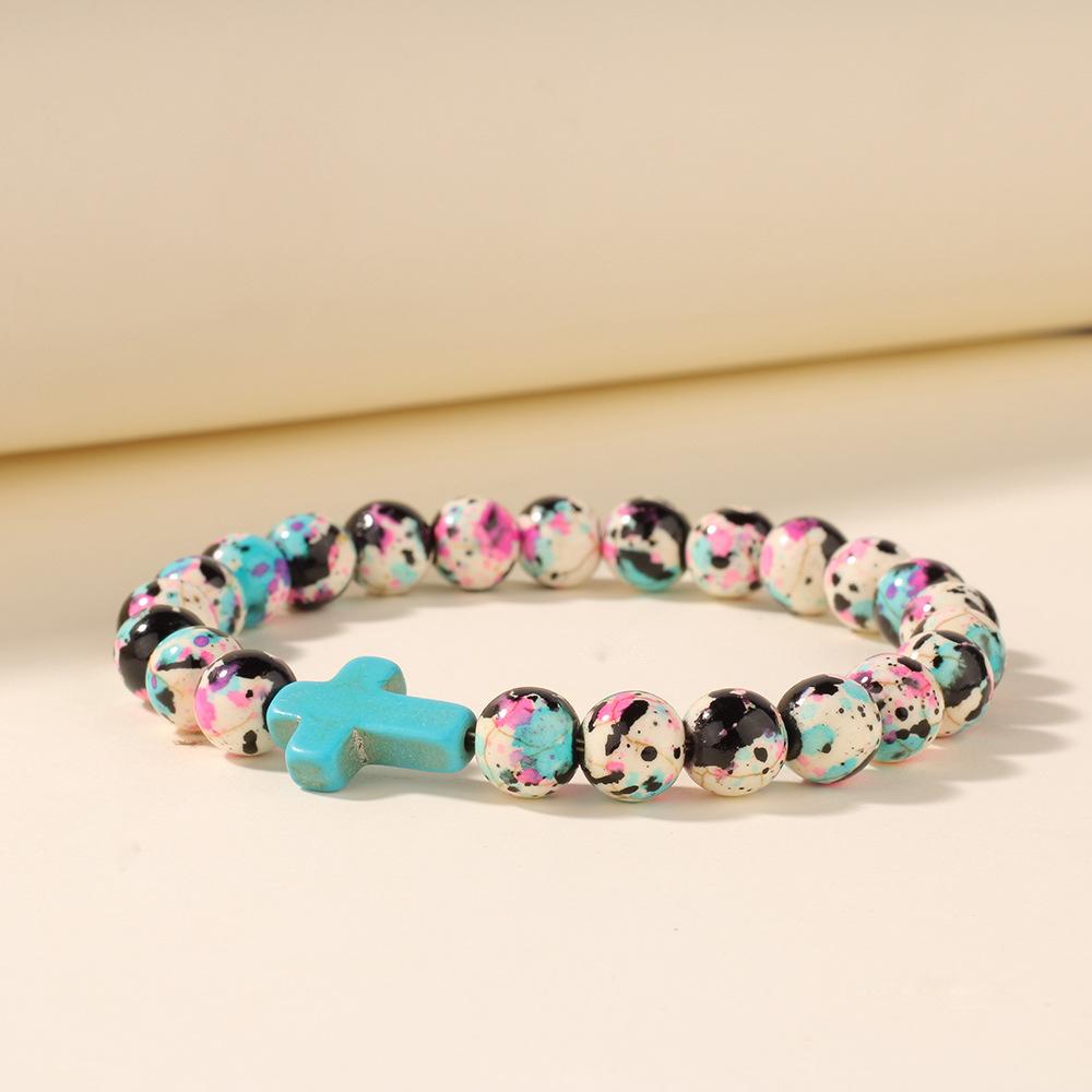 Jewelry bracelet Bohemian vacation style European and American bracelet turquoise cross rain stone beaded bracelet