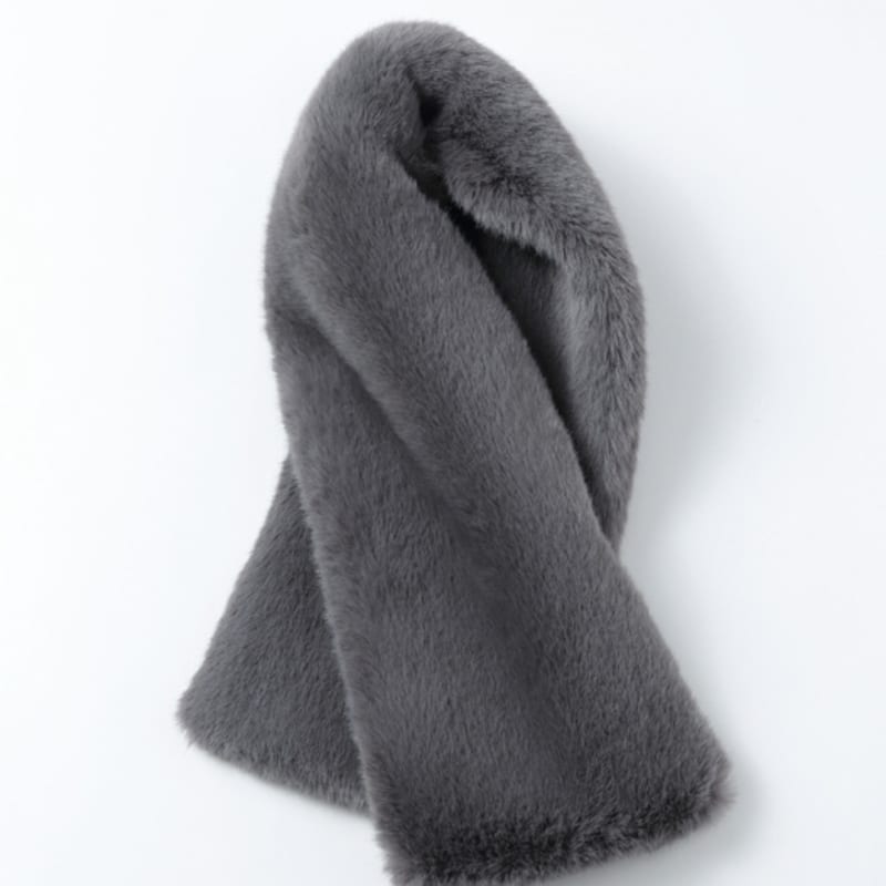 LALA Fur Wide Scarf - D Gray