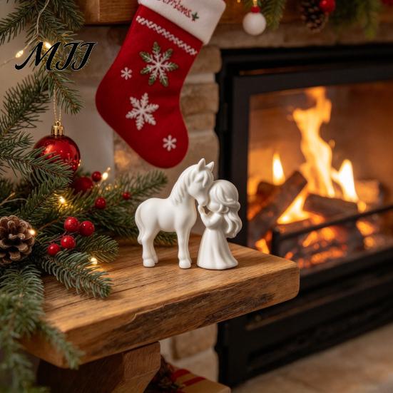 PLA Plastic Crafts 3D Printed Girl Horse Figurine, DIY Paintable Equestrian Sculpture, Modern Themed Keepsakes Minimalist Tabletop Ornament, Christmas