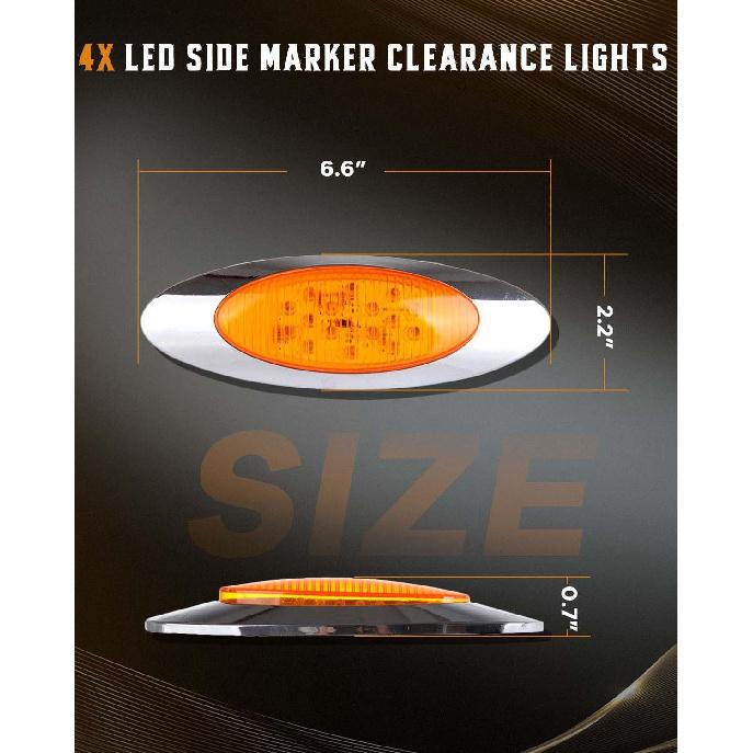 cciyu 4pcs 6.5" 16LED Oval Amber 16LED Side Marker Clearance Lights with Chrome Bezel Truck Panelite Lights Turn Signal Compatible with