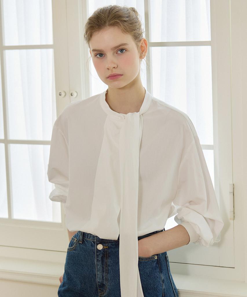 NONLOCAL Scarf Draping Blouse - White