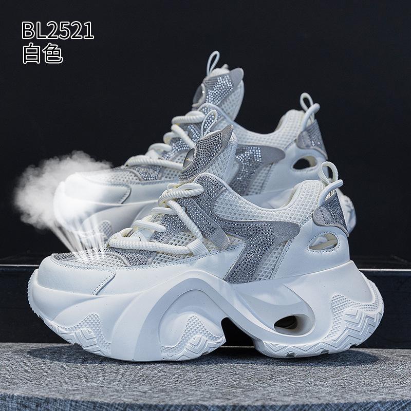 

Mesh hollow dad shoes summer new small hot drill thick sole breathable sports and leisure shoes 34 белый