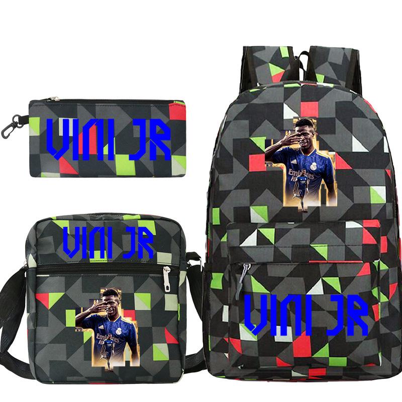 Football Player Peripheral Student Schoolbag Set, Youth Backpack Three-Piece Set