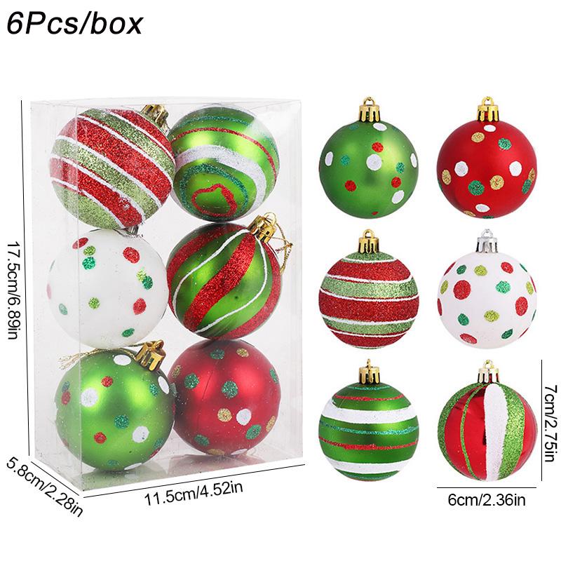 

6Pcs/box 6cm Christmas Balls Green Red Xmas Tree Hanging Pendants Ornament 2026 New Year Festival Party Home Decoration DIY Gift 6cm