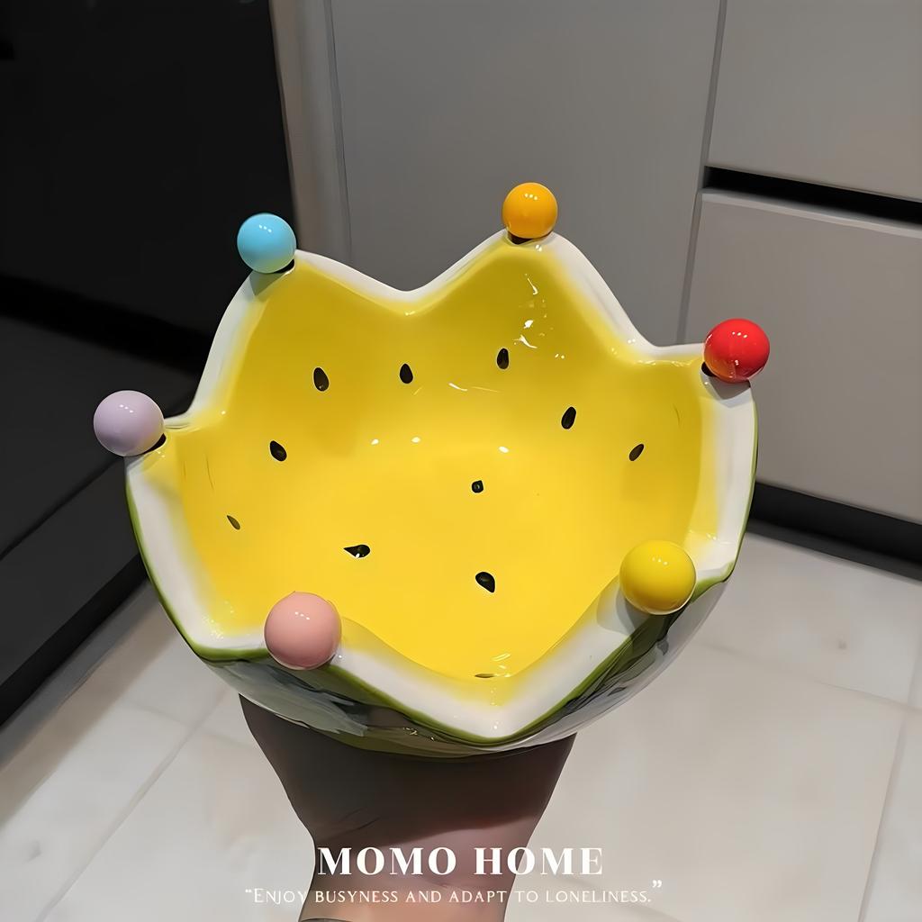 Watermelon Fruit Plate Creative Ceramic Fruit Fork Set Large Capacity Living Room Coffee Table Fruit Bowl Plate Cute Ornaments