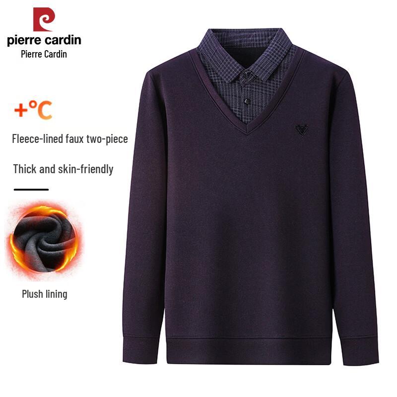 Pierre Cardin Men's Faux Two-Piece Fleece Lined Long Sleeve Polo Shirt