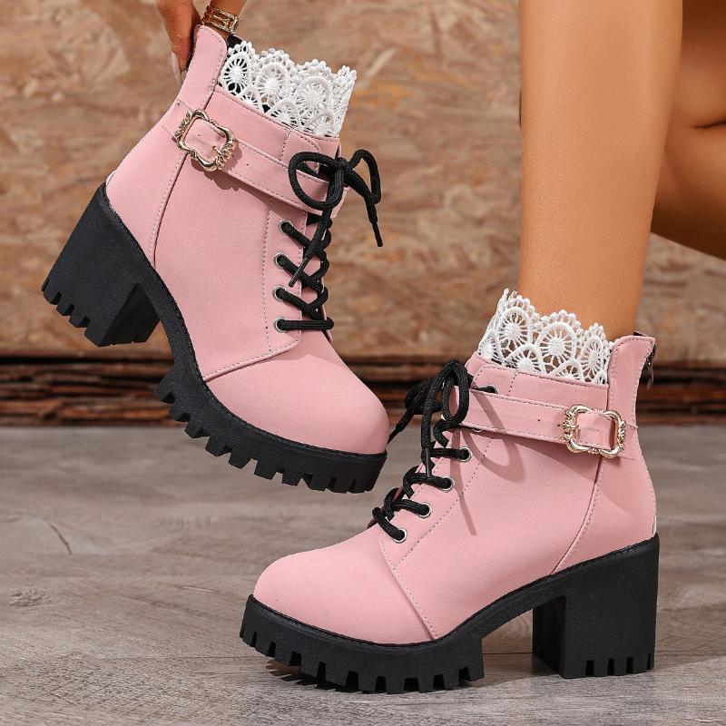 Winter New Arrival British Style Buckle High Heel Fashion Boots Thick Heel Front Buckle Short Calf Boots
