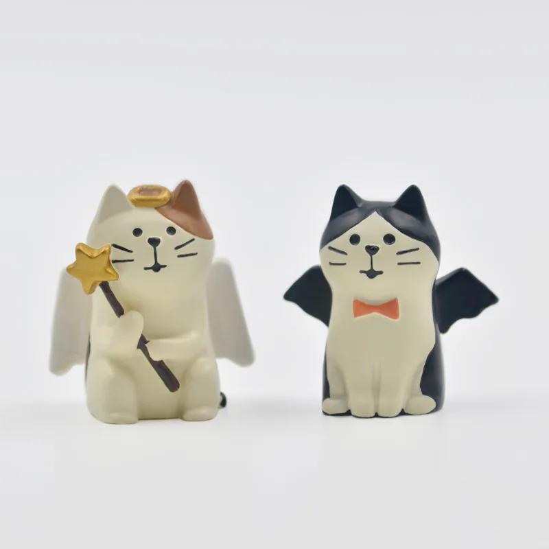 Angel Devil Decole Resin Cats Figurine Collect Lover Craft Model Home Decor Miniature Fairy Garden Decoration DIY Accessory