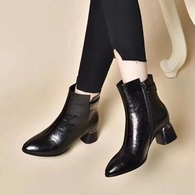 Trend Moderne Schuhe für Frauen 2024 Winter Neue Mode Damen Stiefeletten Sexy Spitzschuh Reißverschluss Solide Büro Mid-Heel Stiefel