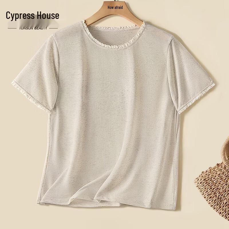 Women s Linen Blend Round Neck Short Sleeve T-Shirt M