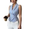 Blue Striped Sleeveless Shirt  Summer New Fashion Casual Strap Waist Slimming Vest Sleeveless Shirt