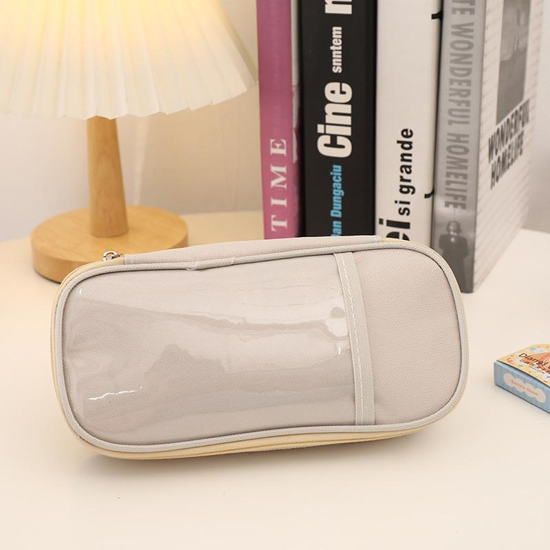 Japanese Cream Color Pencil Case Large Capacity Stationery Bag For Students Or Office Use