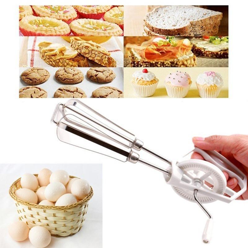 Rotary Manual Hand Whisk Egg Beater Mixer Blender Stainless Steel Kitchen Tools