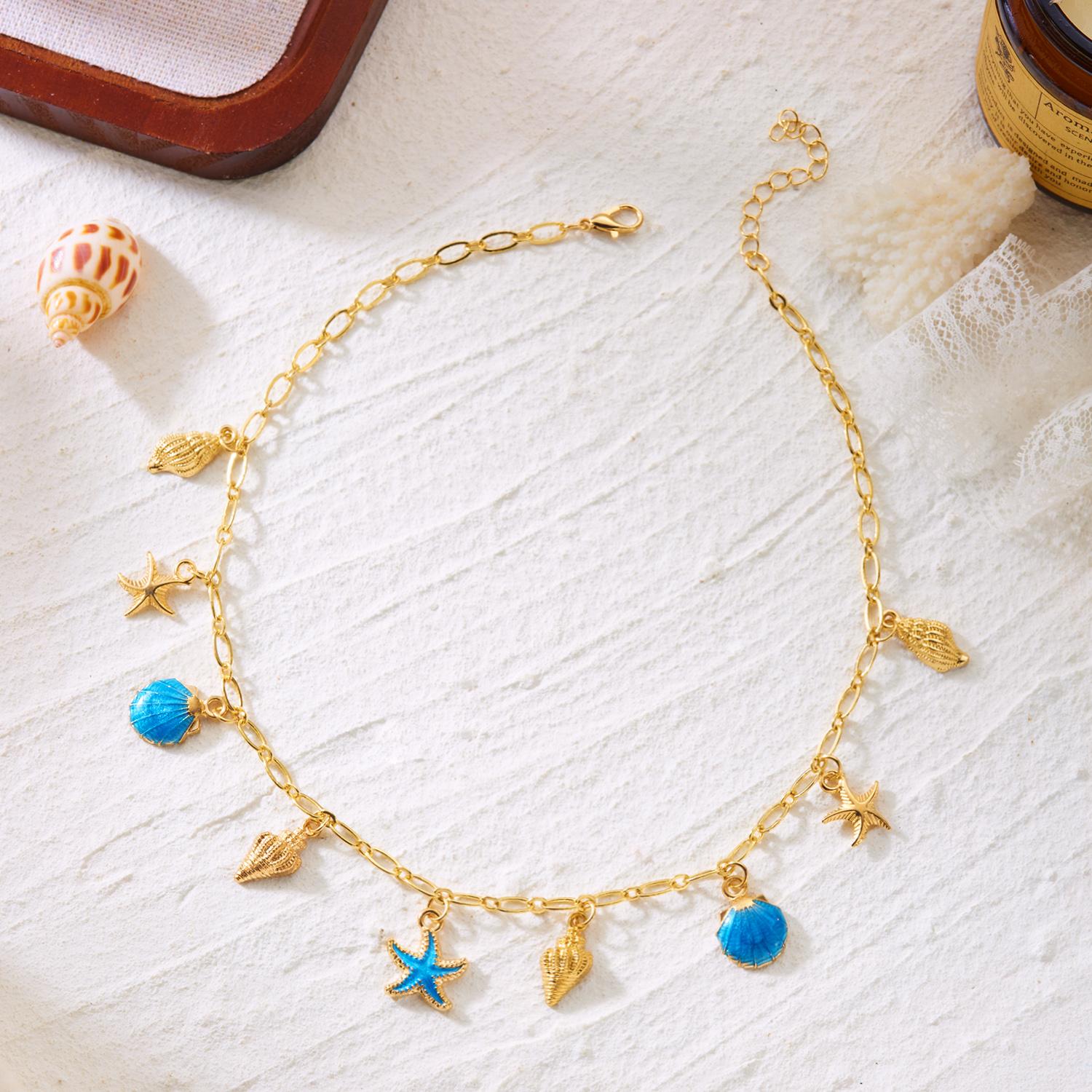 

Dainty Starfish Conch Enamel Clavicle Necklace for Women Bohemian Shell Sea Star Choker Chain Beach Vacation Jewelry Gift
