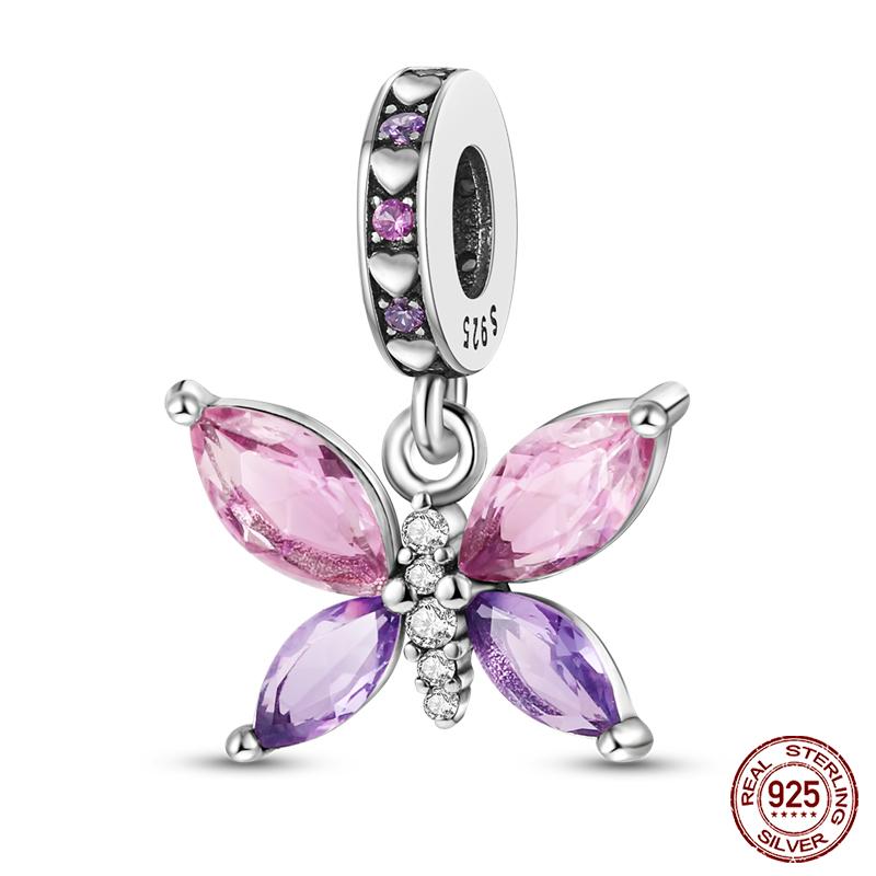 100% Copper Butterfly Flower Blue Zircon Charms Beads Fit Qikaola Original Bracelets Exquisite Diy Jewelry Gift