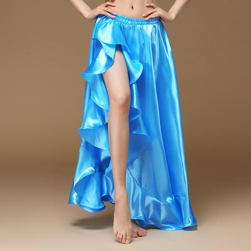 Belly Dancing Side Pulling Long Satin Skirt Lady Belly Dance Skirts Women Sexy Oriental Belly Dance Skirt Professional Dance Performance