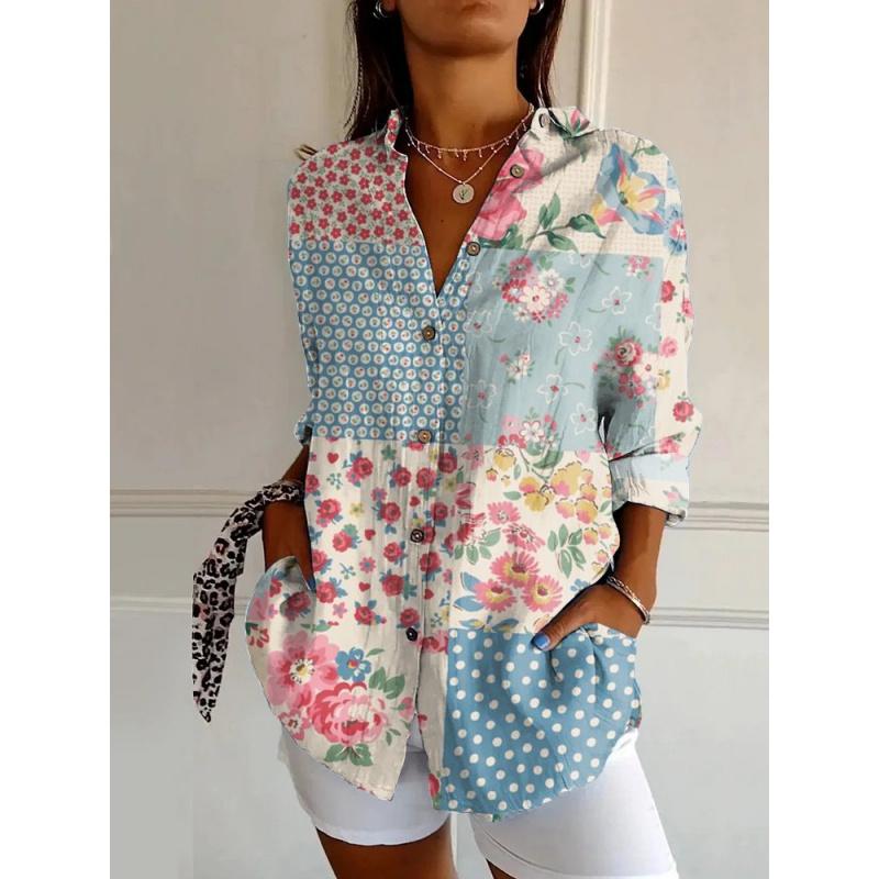 New Women's Long Shirt Summer Trend Long Sleeve Shirt Floral Pattern Printed 3D Shirt